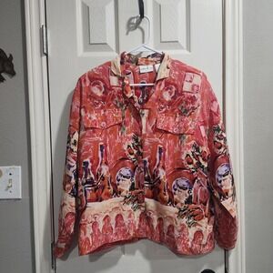 VTG Silk Jacket Women's S Silk Bomber All Over Print Pockets Natalie & Me Travel